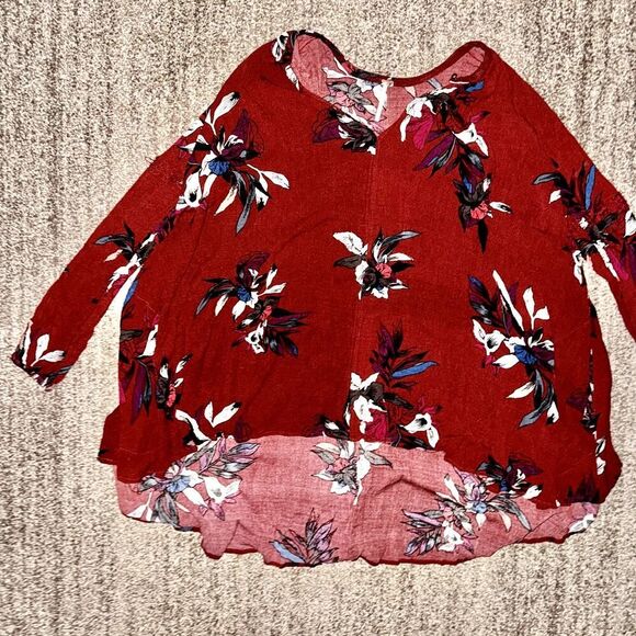 Free People Women's People Tree Swing Tunic Long Sleeve Shirt Red Floral Small - Picture 4 of 11